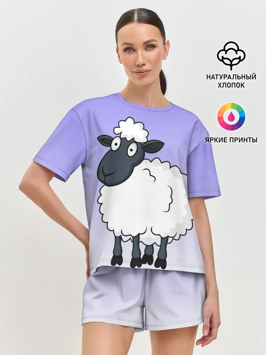 Женская пижама с шортами / Нарисованный милый барашек