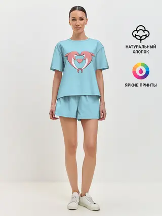 Женская пижама с шортами / Дельфины