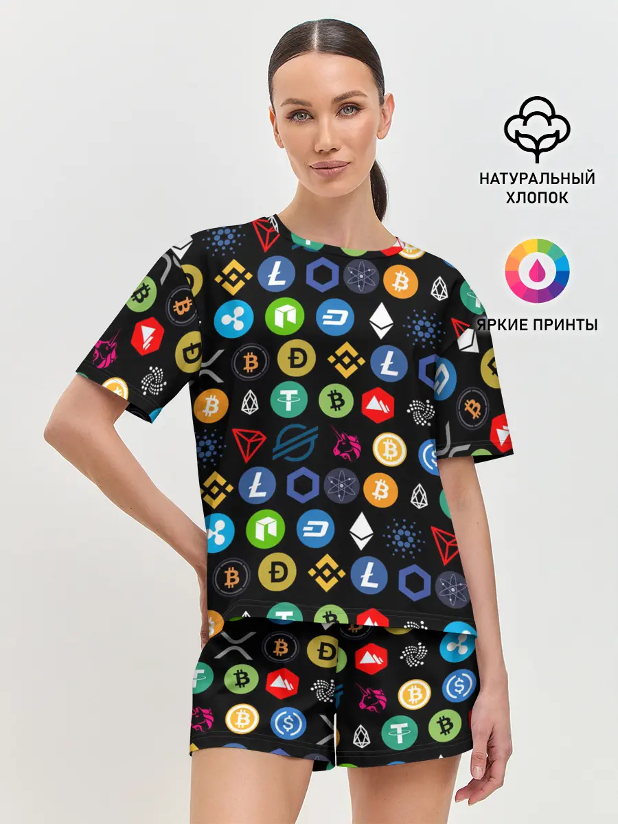 Женская пижама с шортами / ЛОГОТИПЫ КРИПТОВАЛЮТ | CRYPTOCURRENCIES