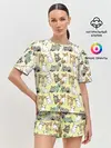 Женская пижама с шортами / мультяшные котики на желтом мя