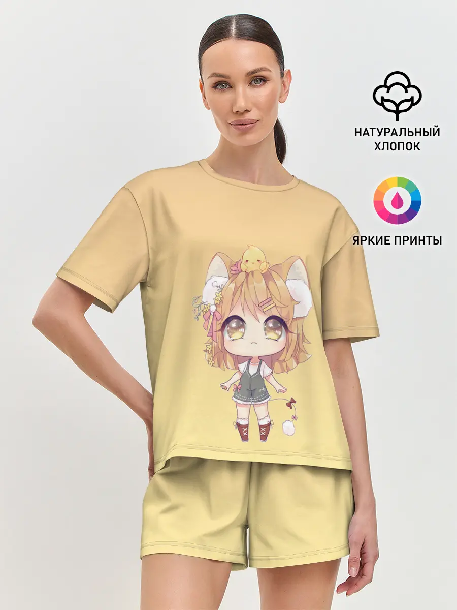 Женская пижама с шортами / малышка чиби и цыпленок