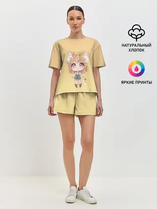 Женская пижама с шортами / малышка чиби и цыпленок