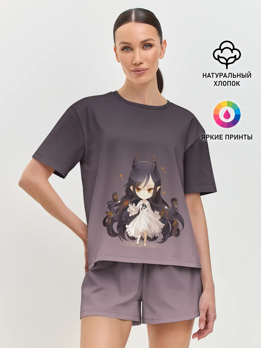 Женская пижама с шортами / демоница волосы змеи милашка