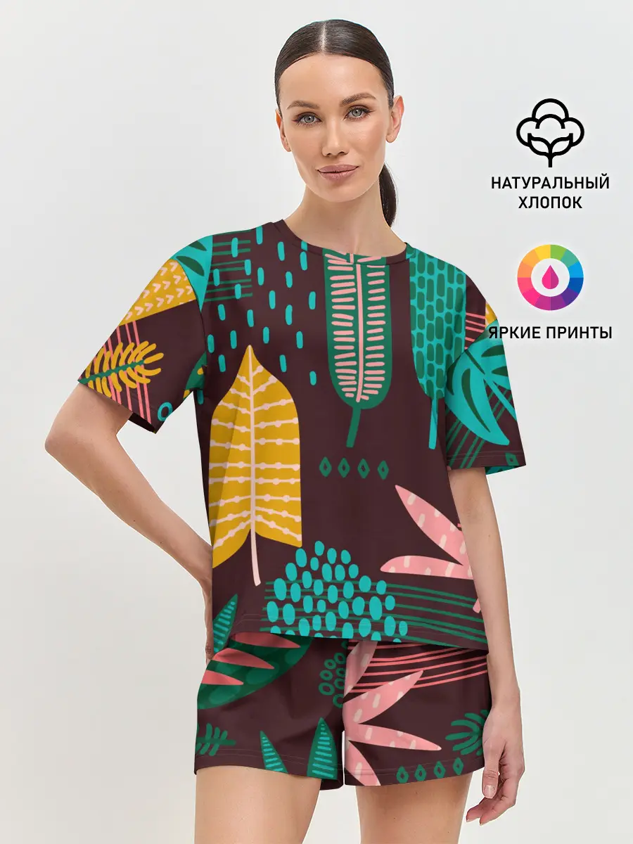 Женская пижама с шортами / Листья