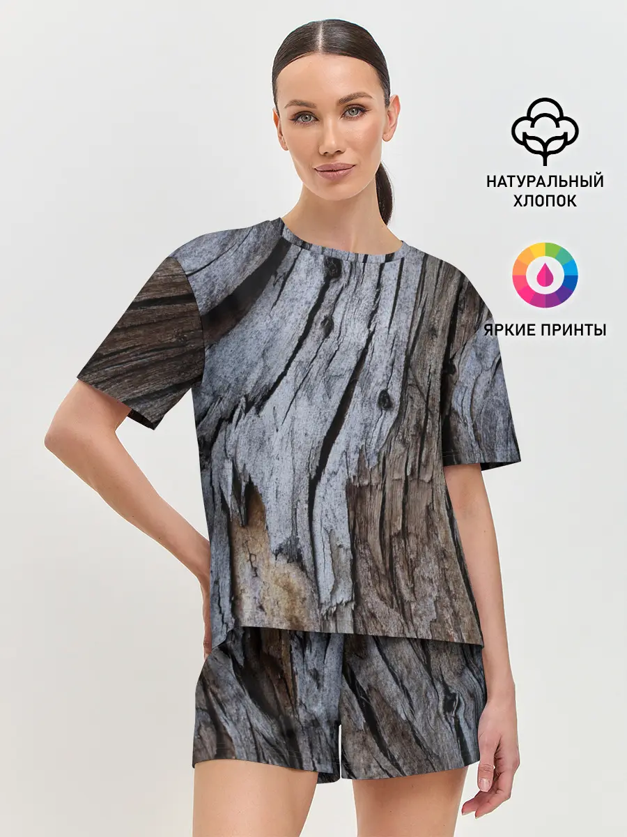 Женская пижама с шортами / Древесная кора