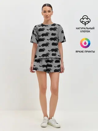 Женская пижама с шортами / Котики