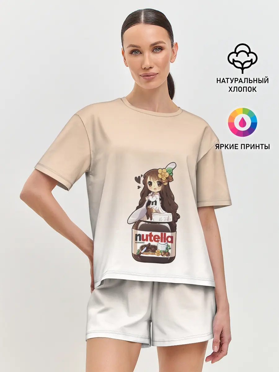 Женская пижама с шортами / анимешная девочка с нутэллой