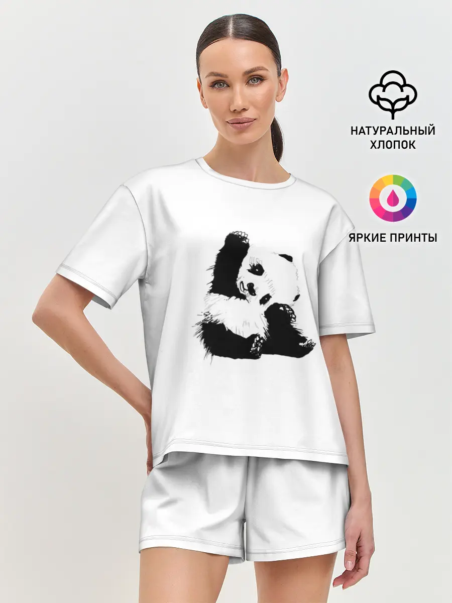 Женская пижама с шортами / Панда минимализм