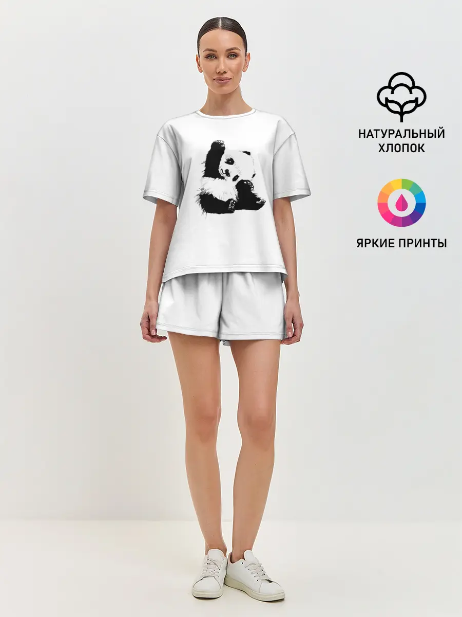 Женская пижама с шортами / Панда минимализм