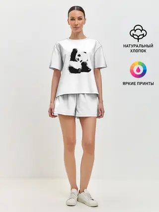 Женская пижама с шортами / Панда минимализм