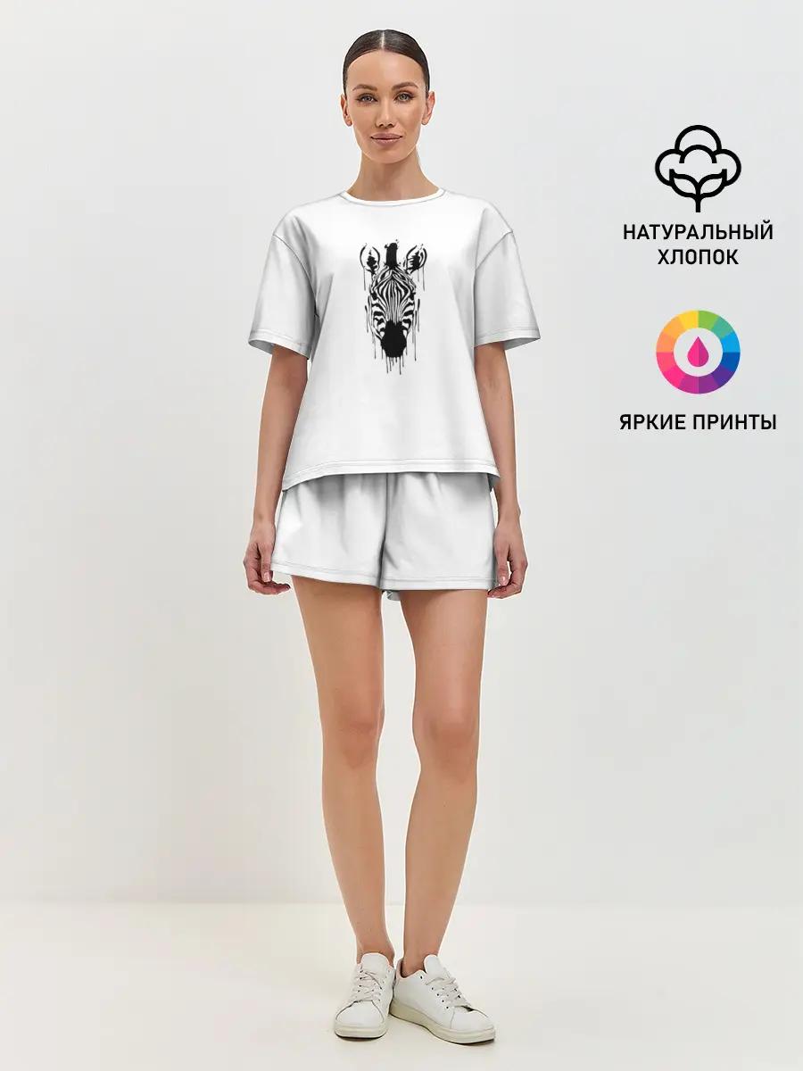 Женская пижама с шортами / Зебра минимализм