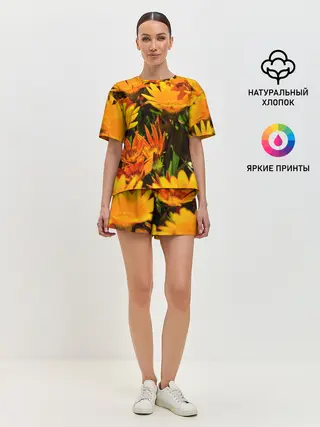 Женская пижама с шортами / Желтый цвет весны