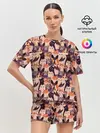 Женская пижама с шортами / Мемные Коты Паттерн