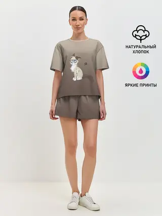 Женская пижама с шортами / сварливый кот мем нет