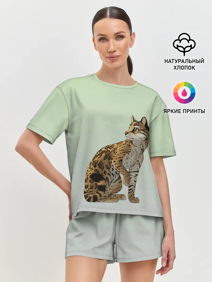 Женская пижама с шортами / дикий кот оцелот