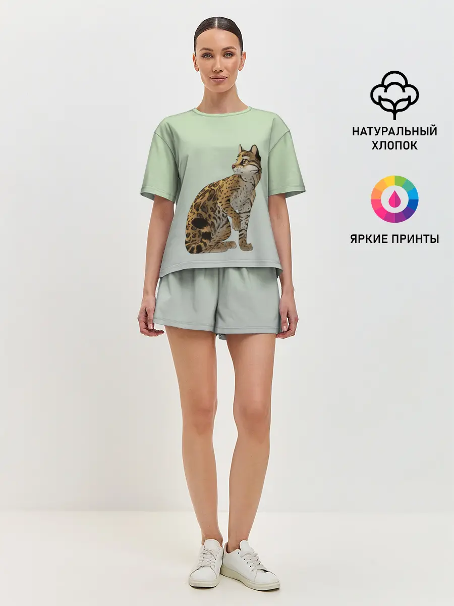 Женская пижама с шортами / дикий кот оцелот
