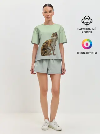 Женская пижама с шортами / дикий кот оцелот