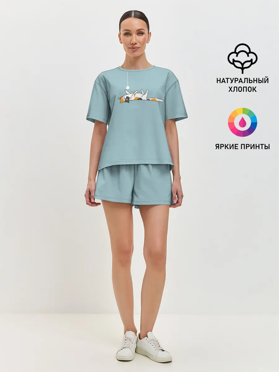 Женская пижама с шортами / Котик грустит