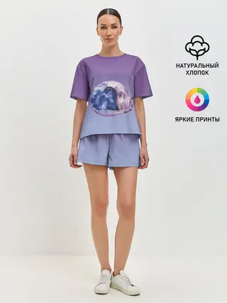 Женская пижама с шортами / кот звездное небо спит