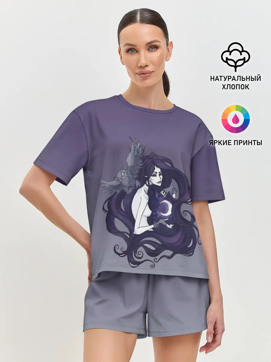 Женская пижама с шортами / ведьма сова луна