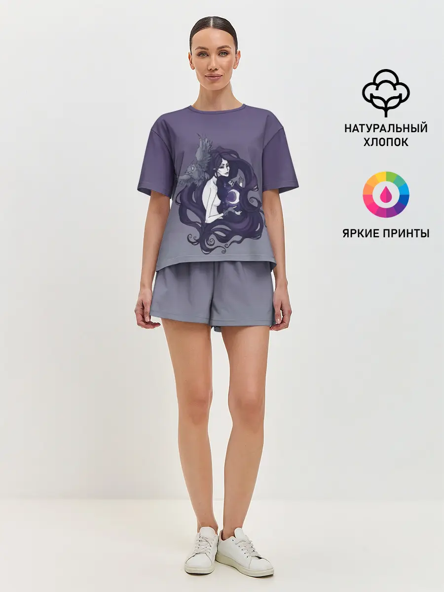 Женская пижама с шортами / ведьма сова луна