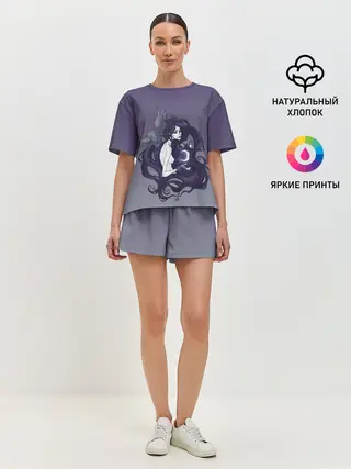 Женская пижама с шортами / ведьма сова луна