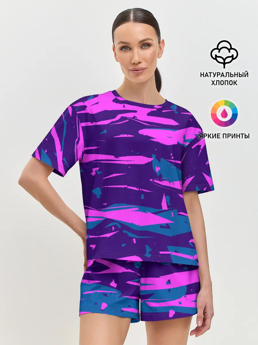 Женская пижама с шортами / CYBERSTYLE NEON CAMOUFLAGE