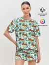 Женская пижама с шортами / Цветы и Тигр Паттерн