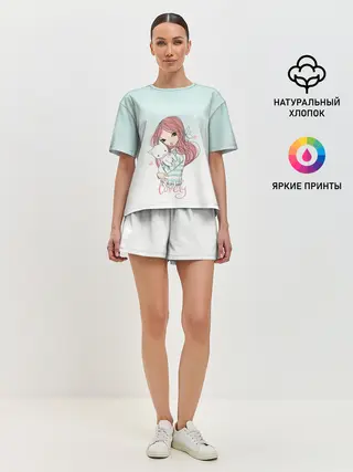 Женская пижама с шортами / Девочка и любимый кот арт