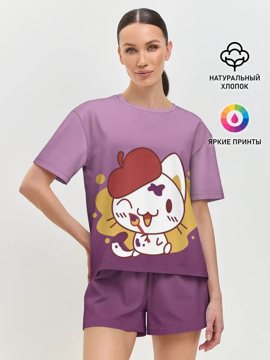 Женская пижама с шортами / кот художник творец