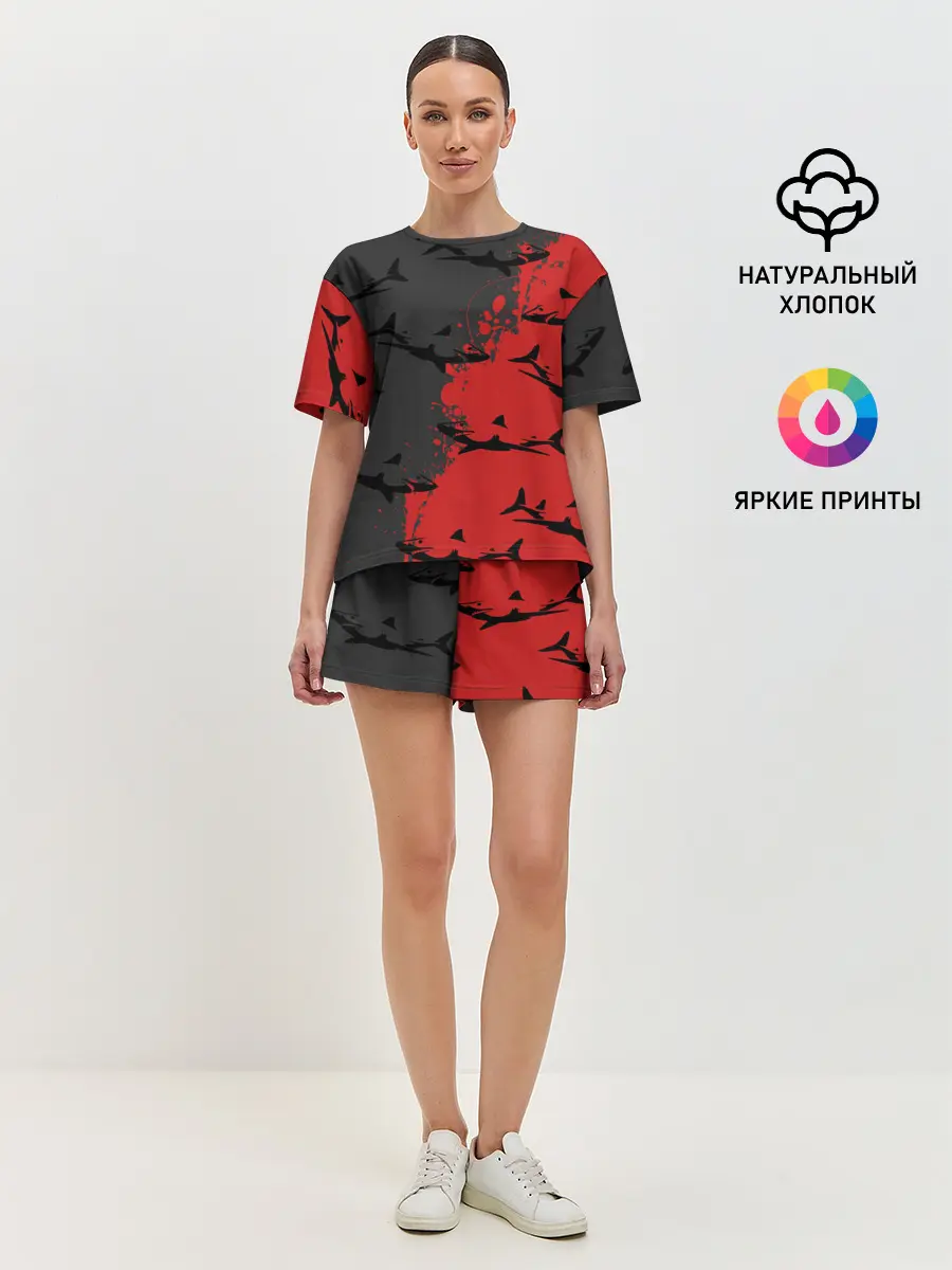 Женская пижама с шортами / Акулы