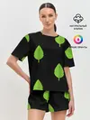 Женская пижама с шортами / Птица и листочек