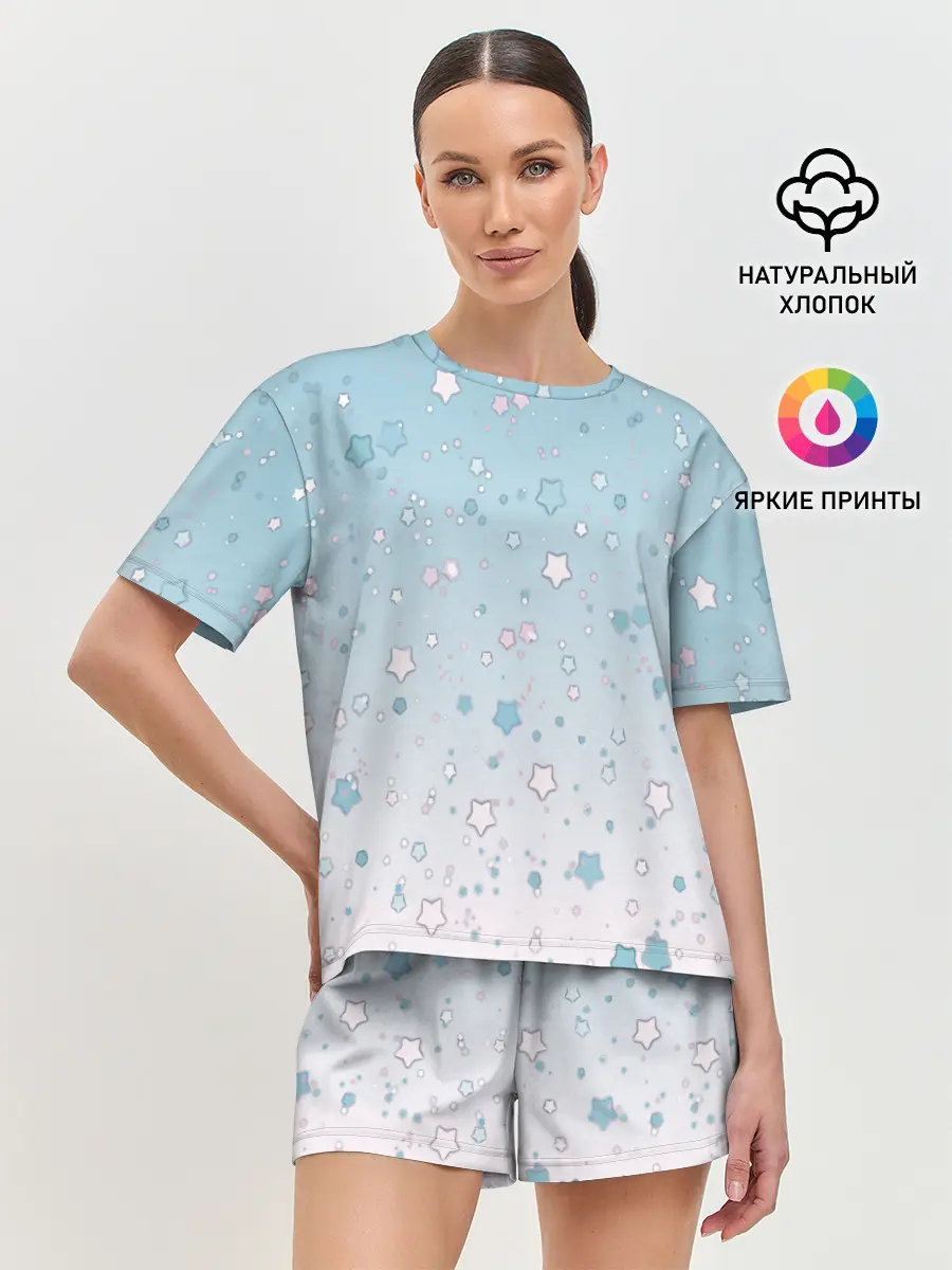 Женская пижама с шортами / милые звездочки узор