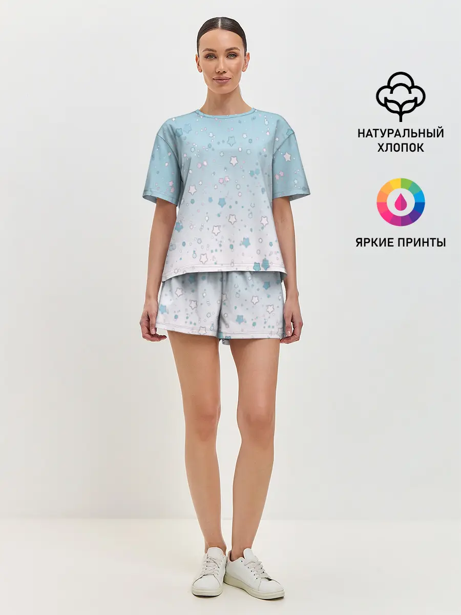 Женская пижама с шортами / милые звездочки узор