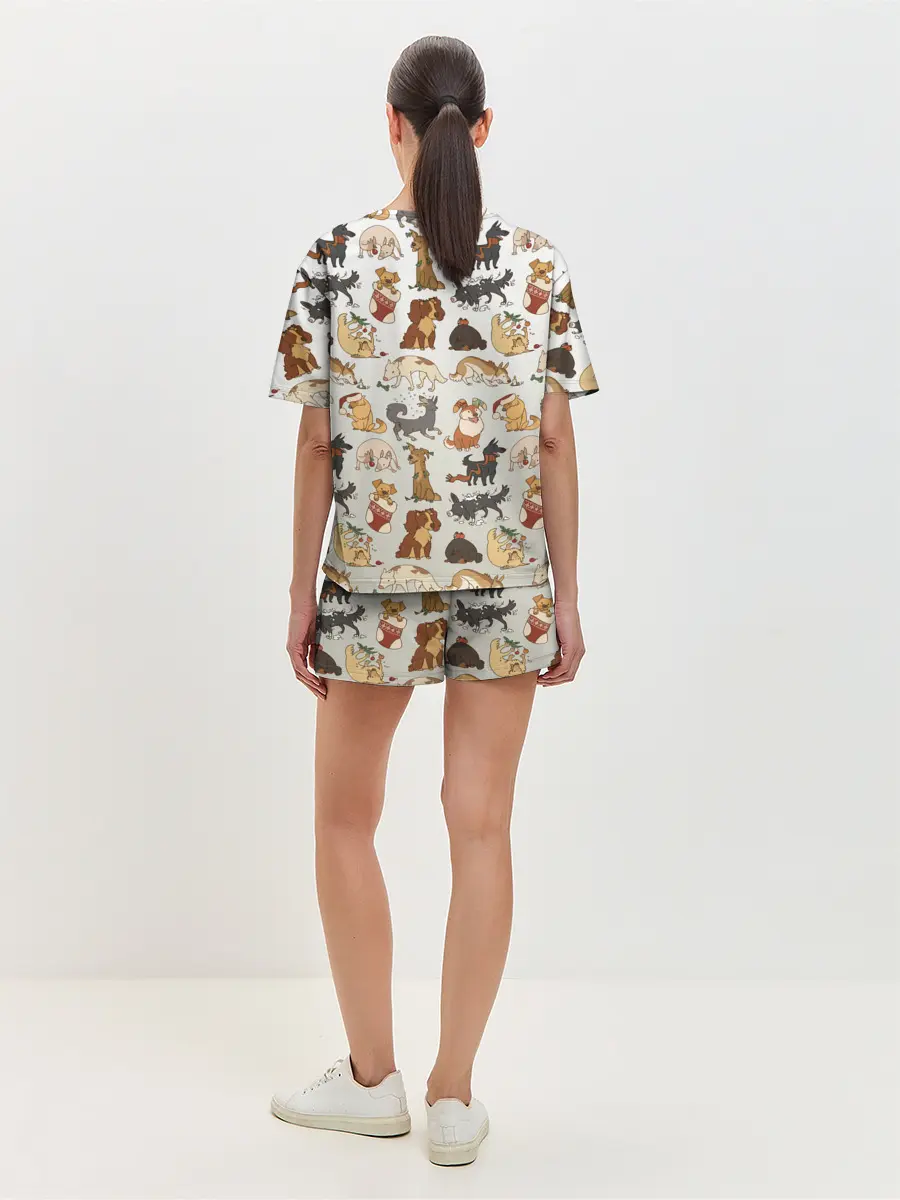 Женская пижама с шортами / узор песики собачки гав
