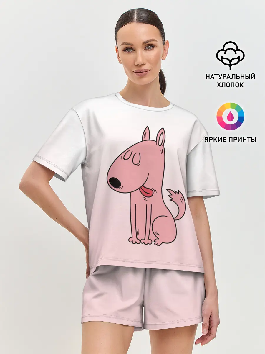 Женская пижама с шортами / мультяшный мопс