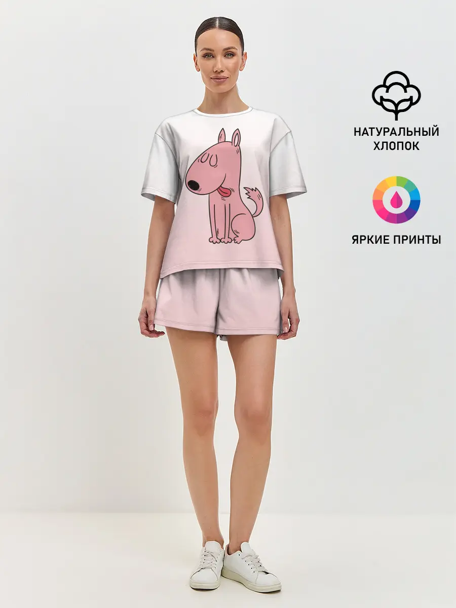 Женская пижама с шортами / мультяшный мопс