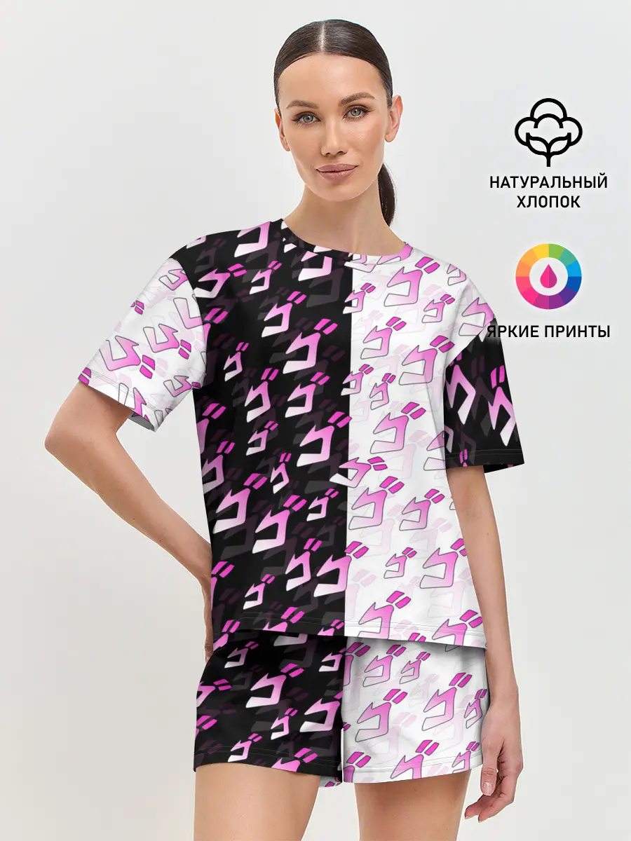 Женская пижама с шортами / Розовые джоджо на чернобелом