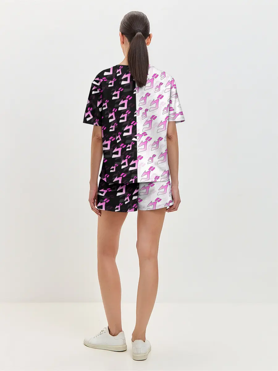 Женская пижама с шортами / Розовые джоджо на чернобелом