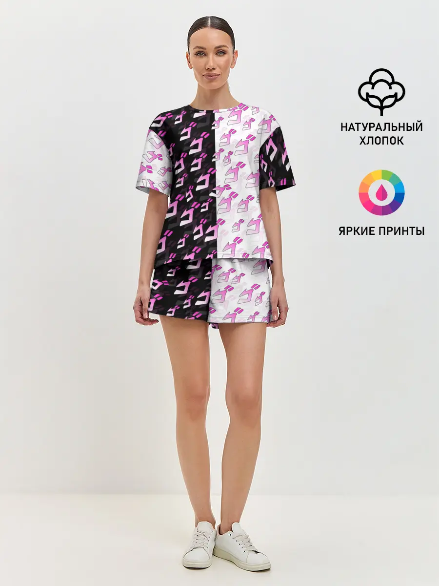 Женская пижама с шортами / Розовые джоджо на чернобелом