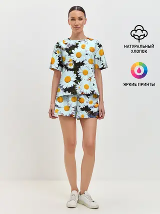 Женская пижама с шортами / Ромашки