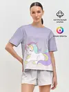 Женская пижама с шортами / единорожек на фиолетовом