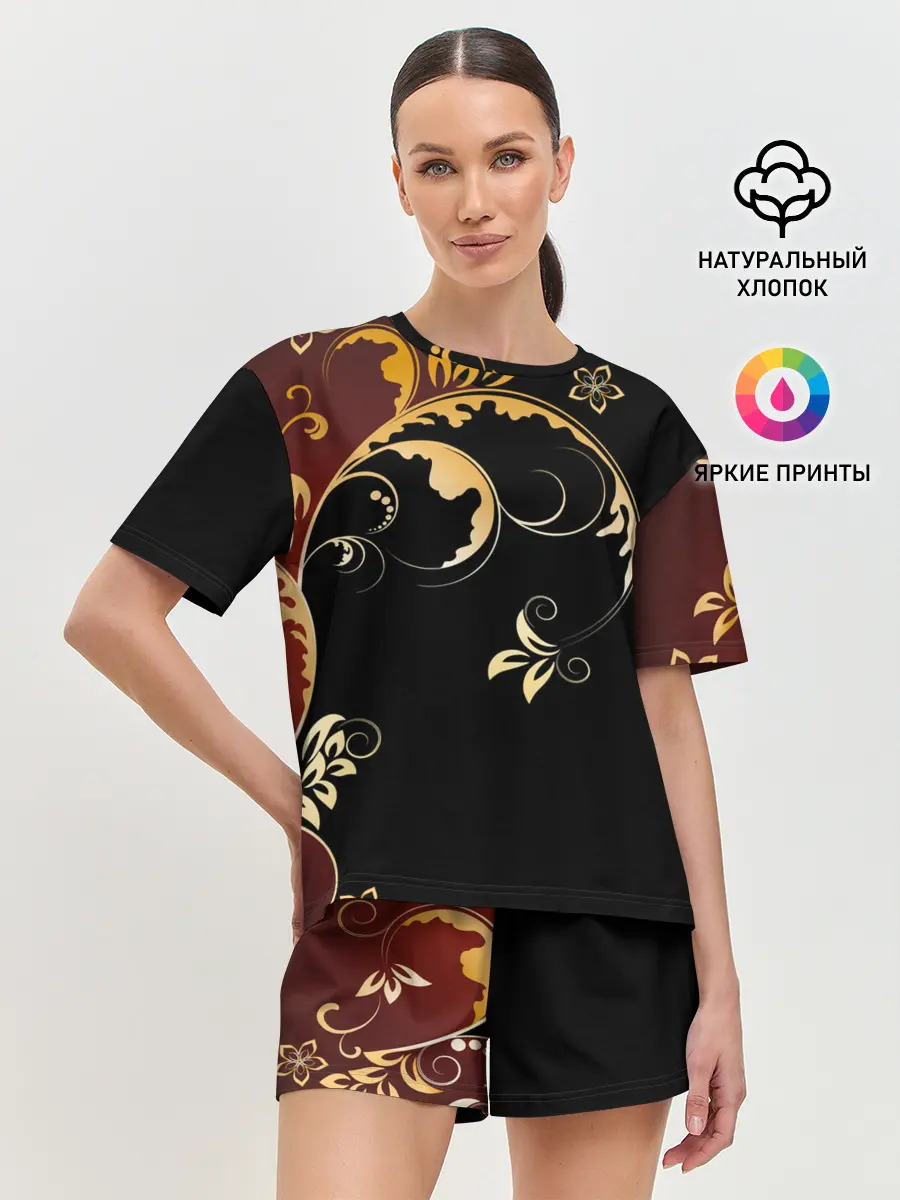 Женская пижама с шортами / Узор - Хохлома