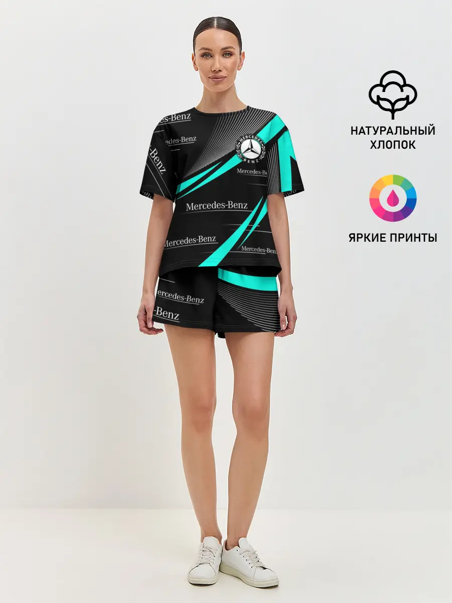 Женская пижама с шортами / MERCEDES BENZ АКВАМАРИНОВЫЙ