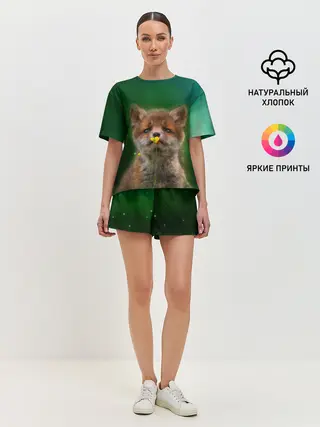 Женская пижама с шортами / Лисенок нюхает цветок