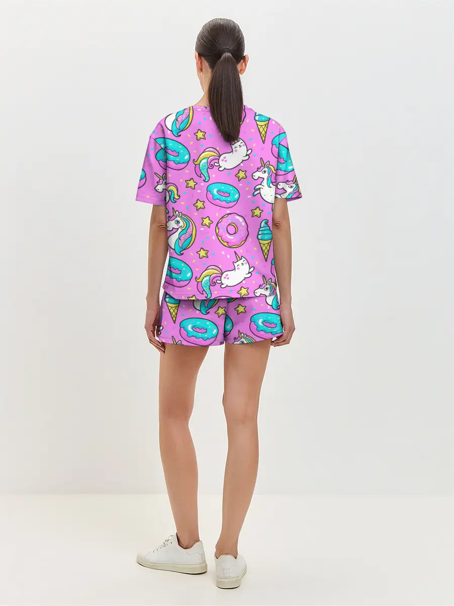 Женская пижама с шортами / Единороги с пончиками