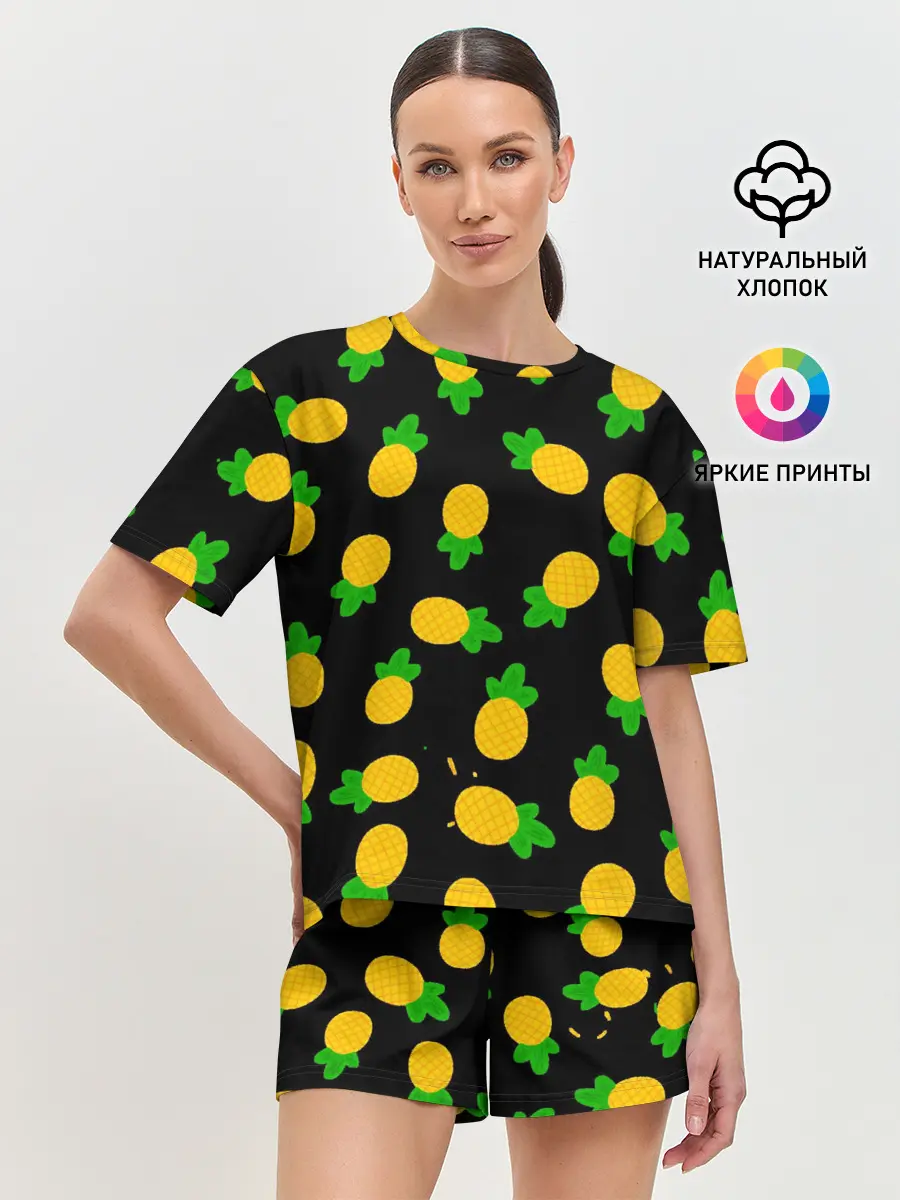 Женская пижама с шортами / Ананасы