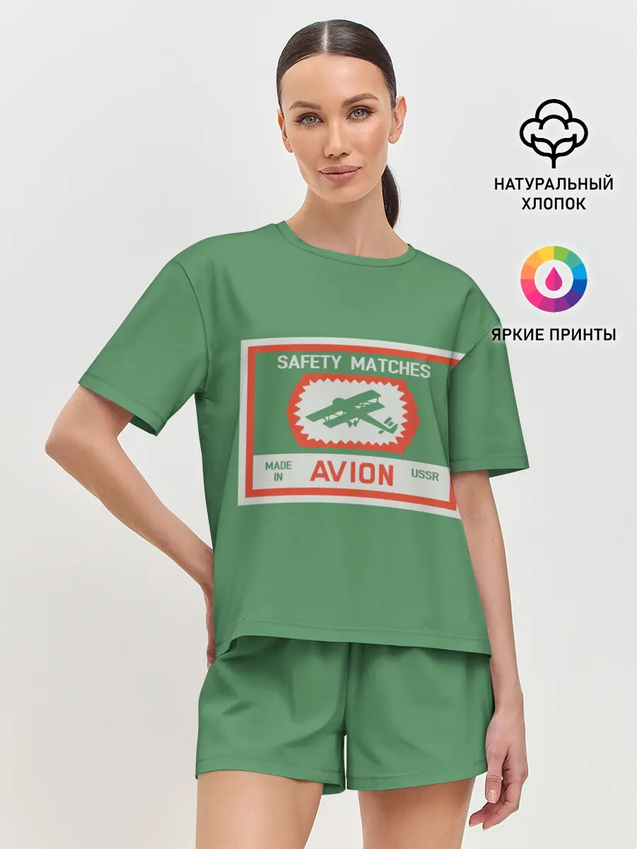 Женская пижама с шортами / Спички green