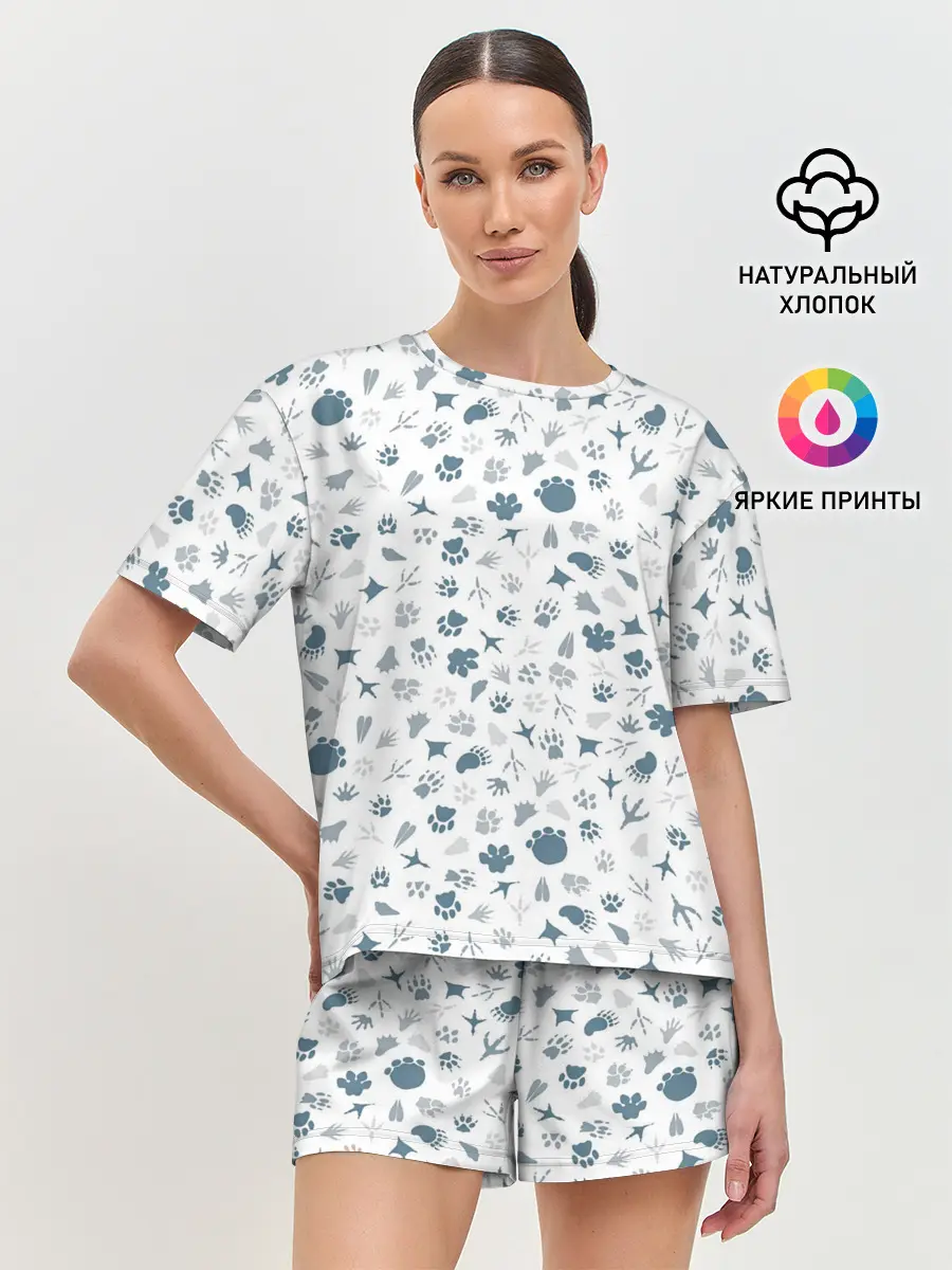 Женская пижама с шортами / Отпечатки лап животных