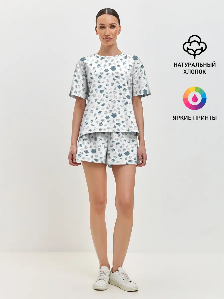 Женская пижама с шортами / Отпечатки лап животных